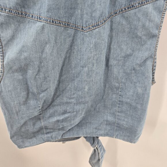 Forever 21 Blue 100% Cotton Denim Snap Pearl Tie Front Vest Medium - Picture 9 of 15